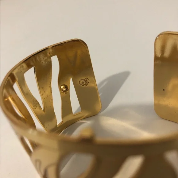 Brighton Christo Johannesburg Wide Gold Bangle Cutout Statement Cuff Bracelet - Picture 4 of 5